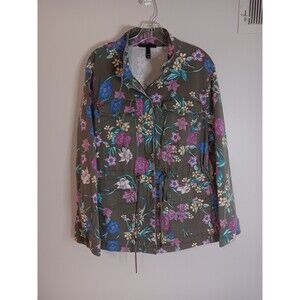 Lane Bryant Floral Denim Jacket Sz 18 Cinch Waist